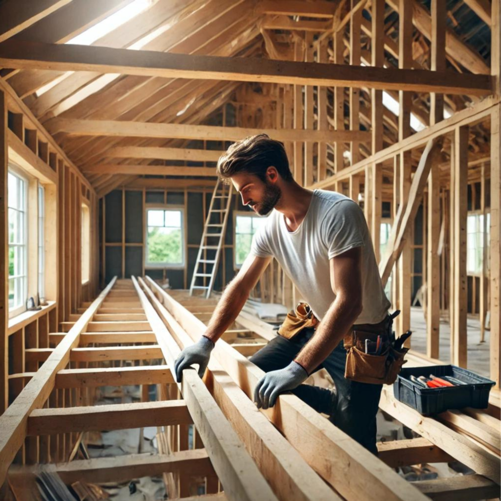 Construction d'une charpente et d'un plancher en bois dans une maison en Aveyron